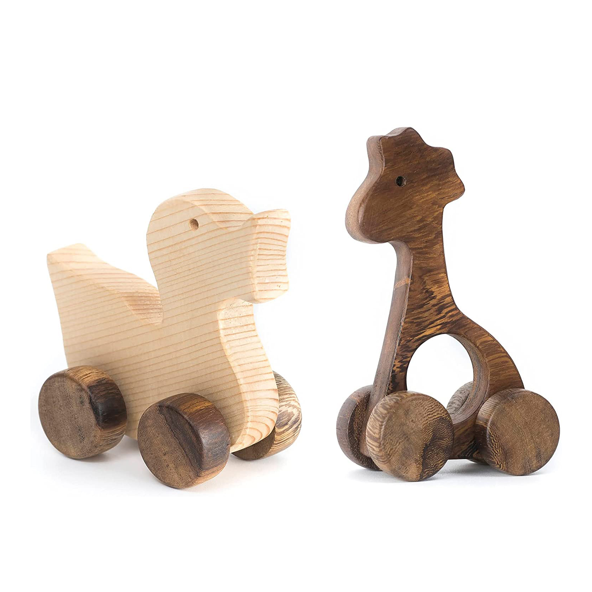 VINNY Unpainted Wooden Animal Cars for Toddlers 1 2 3 Years Old Boys Girls  (Duck and Giraffe) - VinnyToys