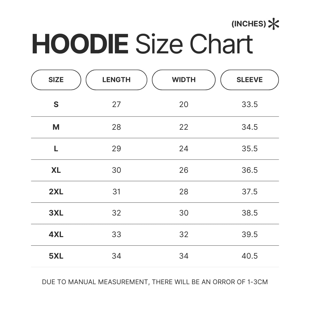 Hoodie Size Chart - Vinny Toys